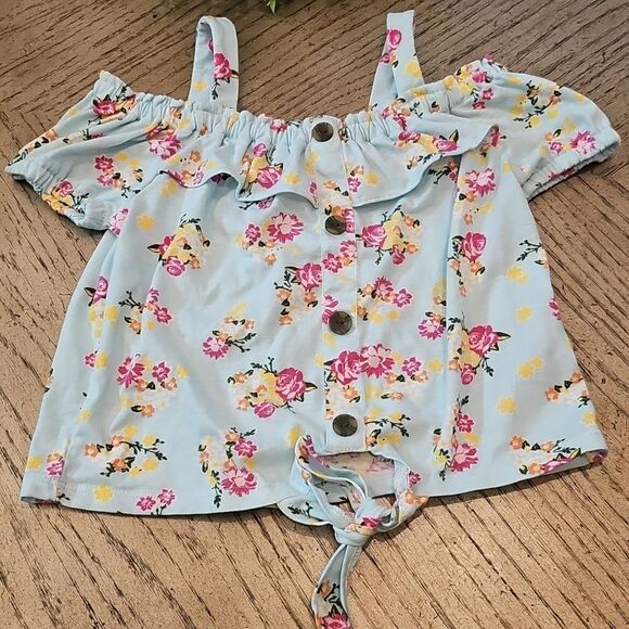 Floral Off-Shoulder Kids Top - Blue Size 5 - Picture 6 of 6